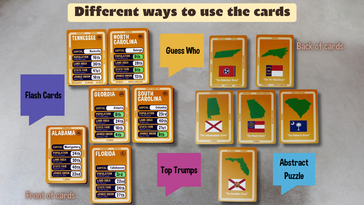 Kindertrekk USA States and Capitals Flash Cards | Learn All 50 States and Capitals | Additional State Facts Included | Use As Flashcards or Card Games | Made in The USA | Ages 6+